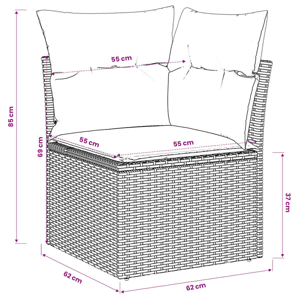 hjørnemodul til havesofa med hynder polyrattan grå