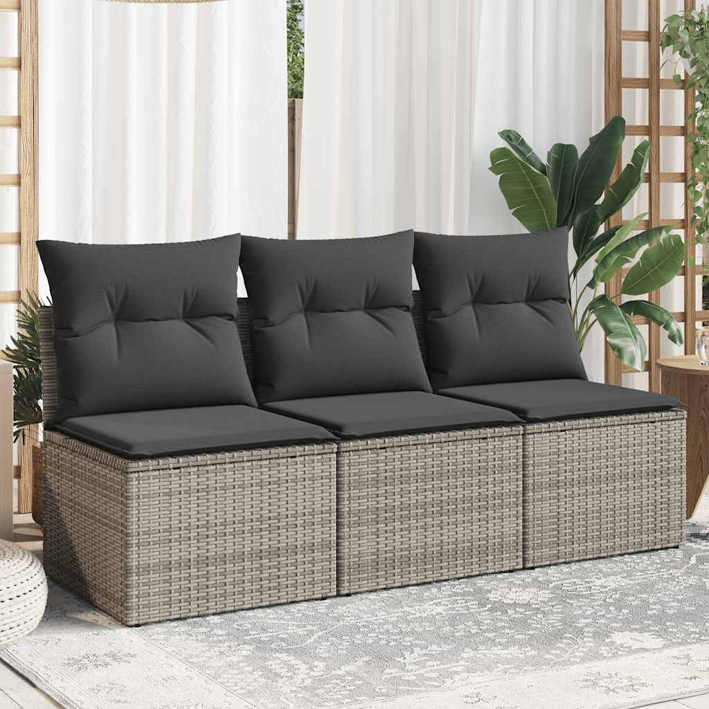 3-personers havesofa med hynder polyrattan grå