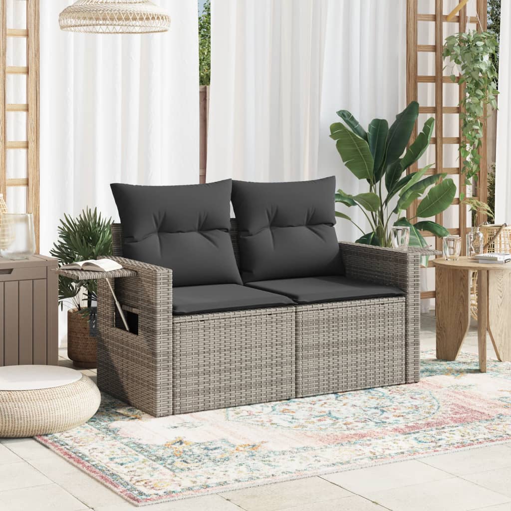 2-personers havesofa med hynder polyrattan grå