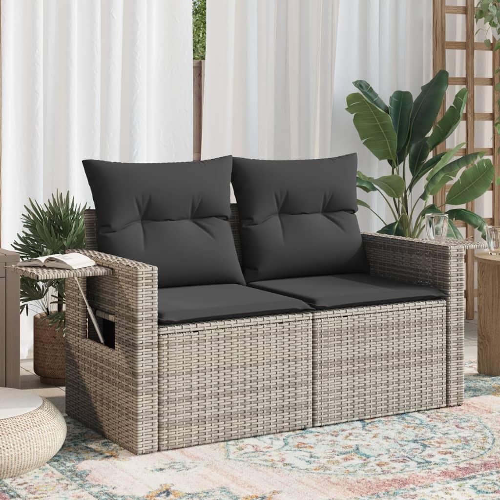 2-personers havesofa med hynder polyrattan grå