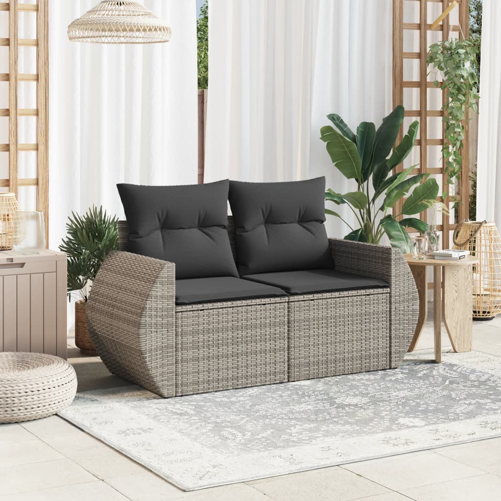 2-personers havesofa med hynder polyrattan grå