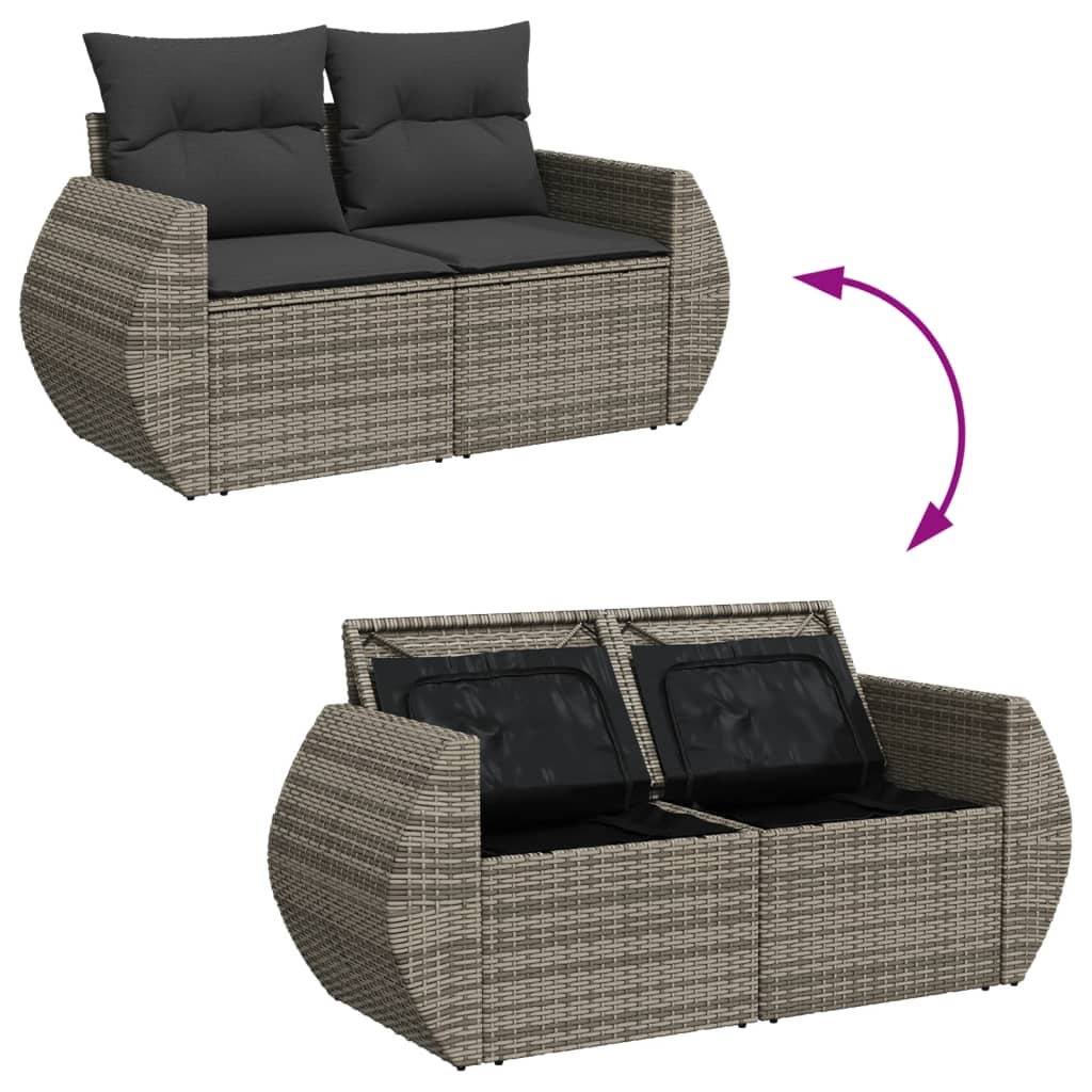 2-personers havesofa med hynder polyrattan grå