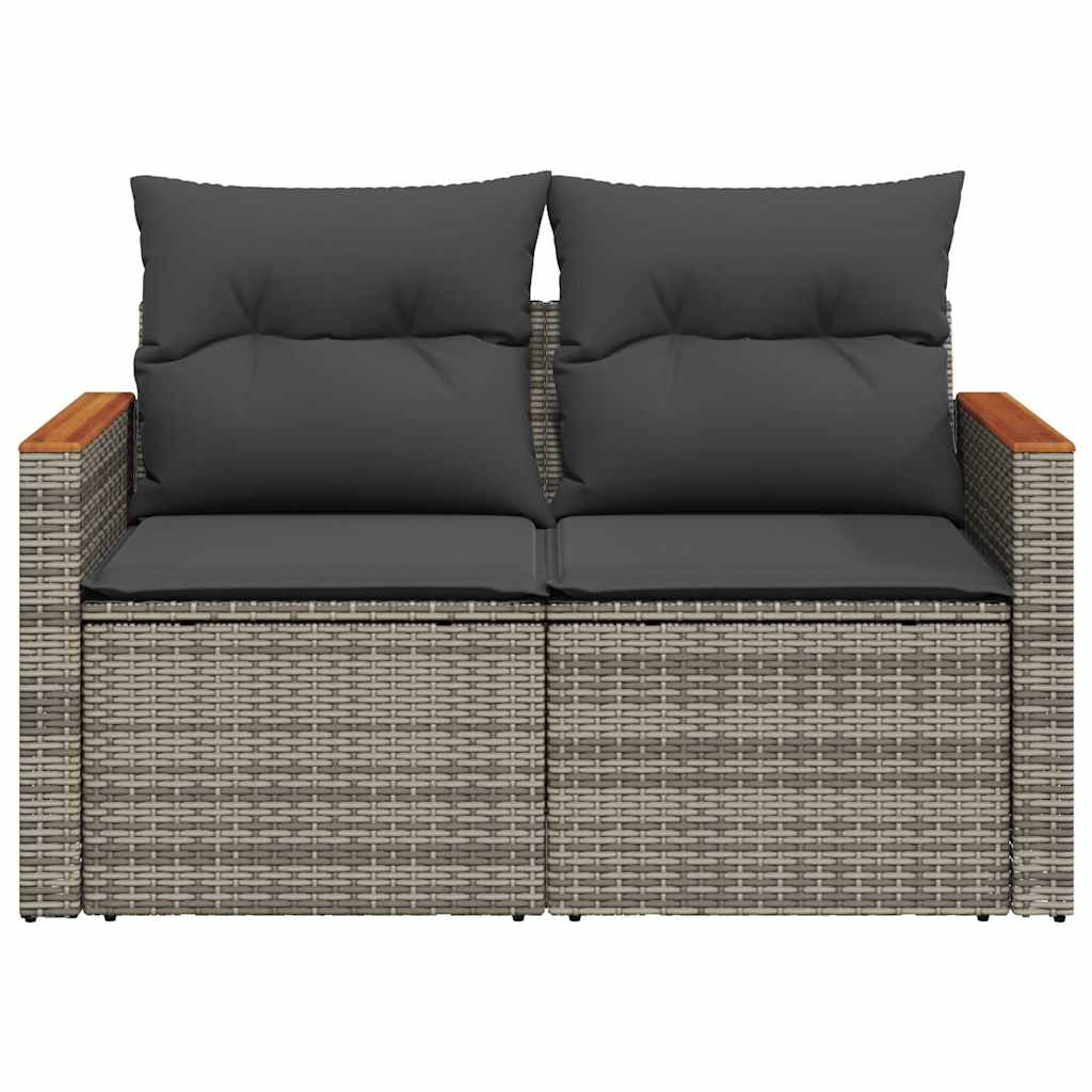 2-personers havesofa med hynder polyrattan grå