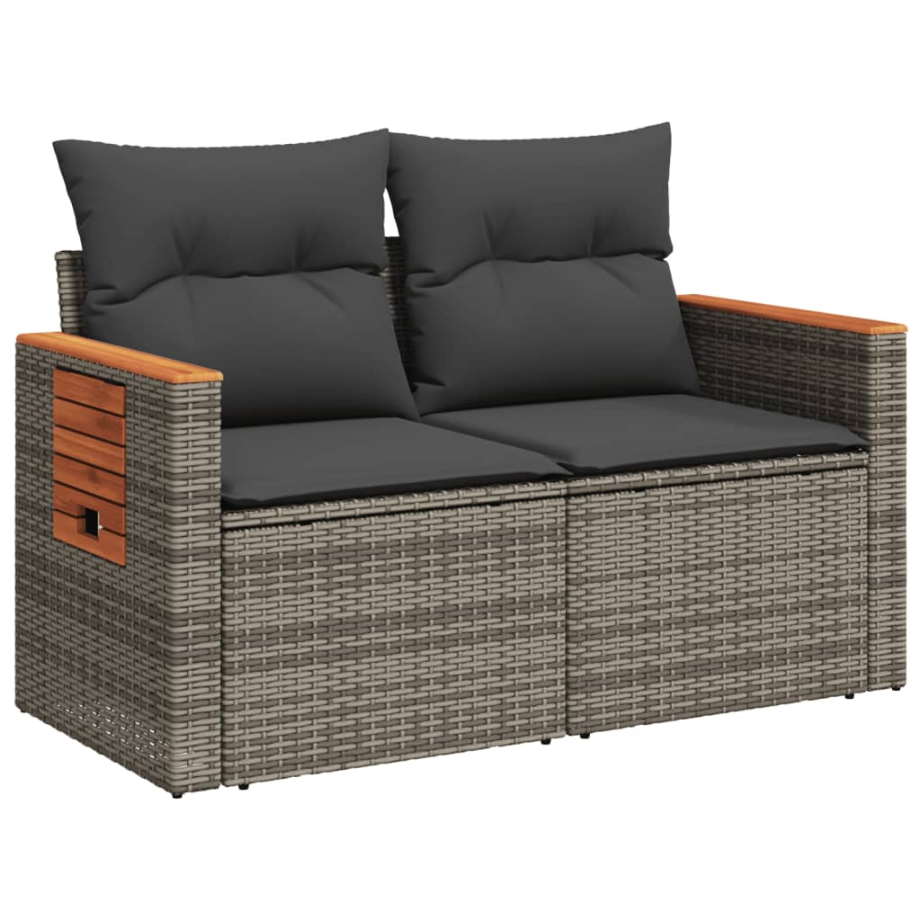 2-personers havesofa med hynder polyrattan grå