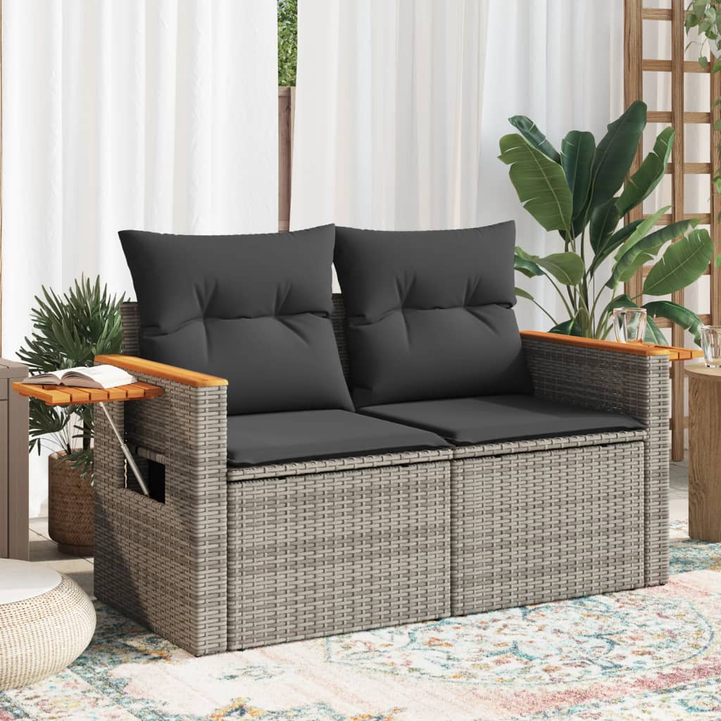 2-personers havesofa med hynder polyrattan grå