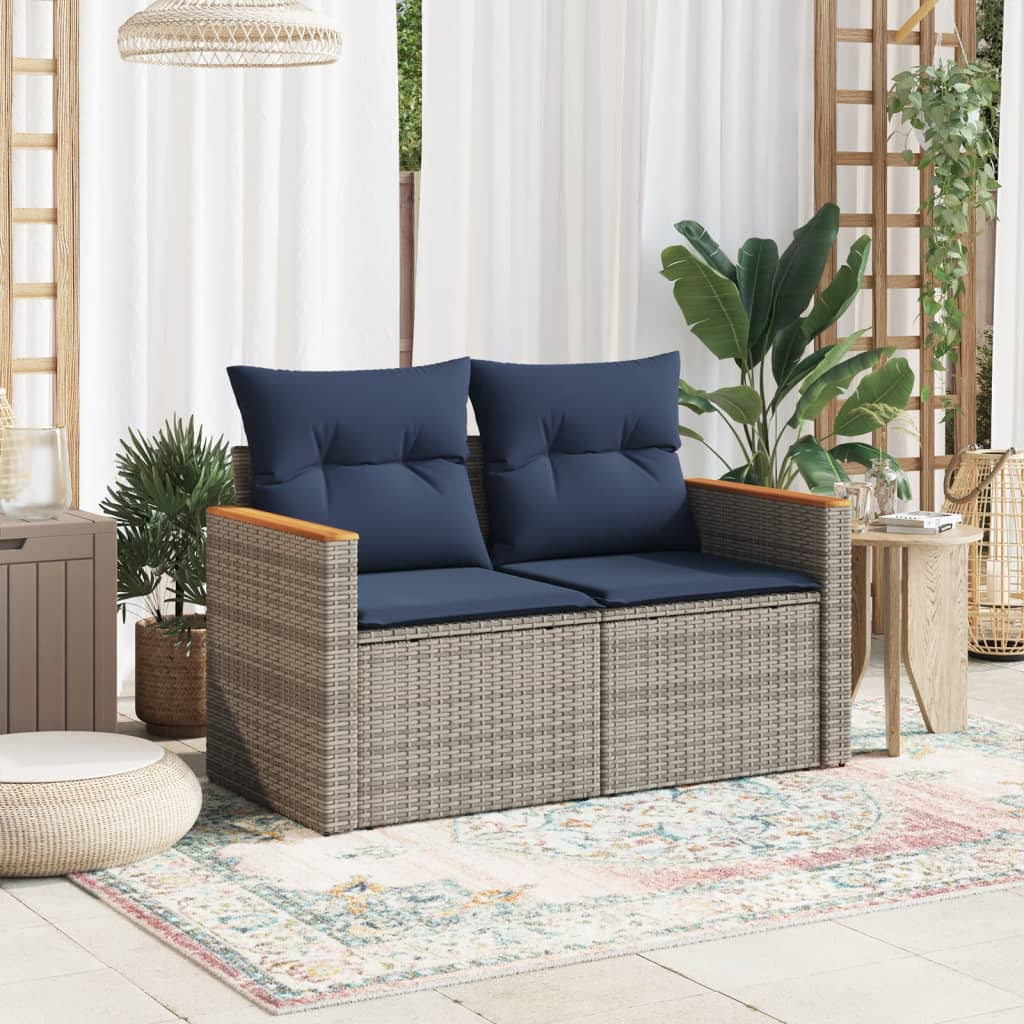 havesofa med hynder 2-personers grå polyrattan