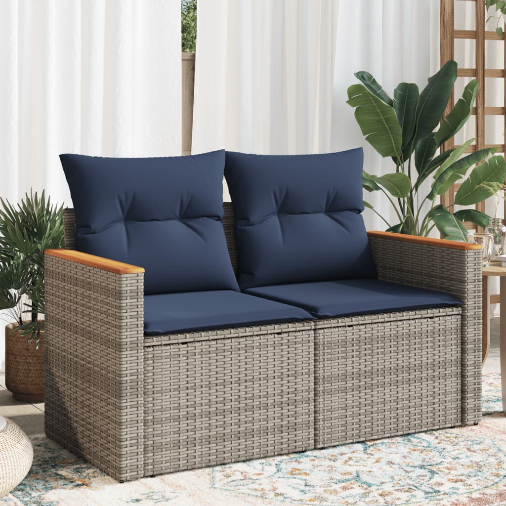 havesofa med hynder 2-personers grå polyrattan