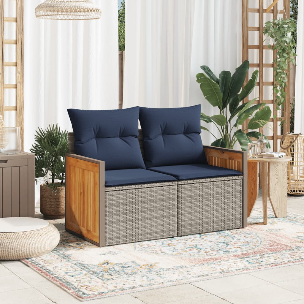 havesofa med hynder 2-personers grå polyrattan
