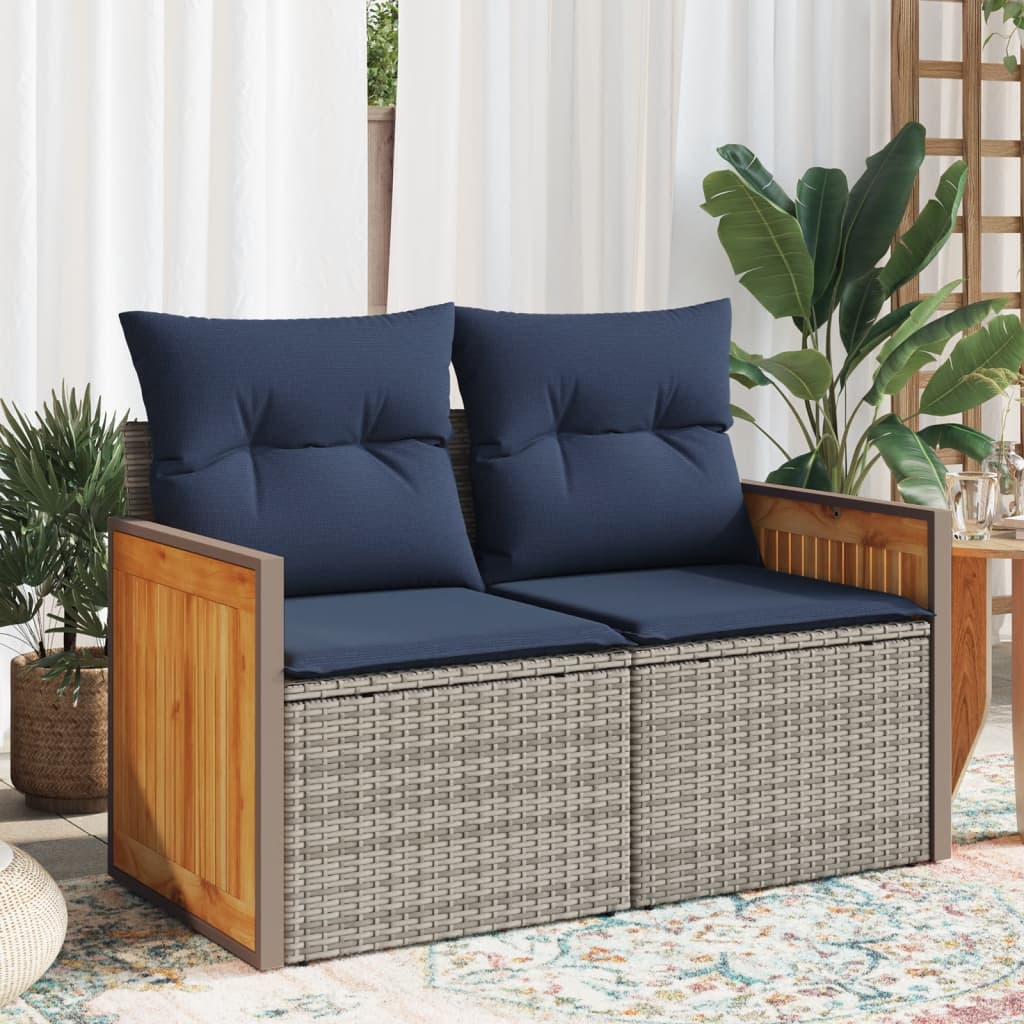 havesofa med hynder 2-personers grå polyrattan