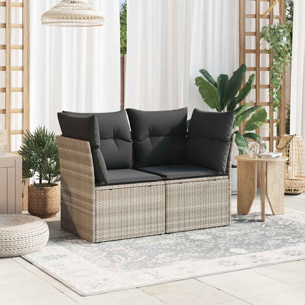 2-personers havesofa med hynder polyrattan lysegrå