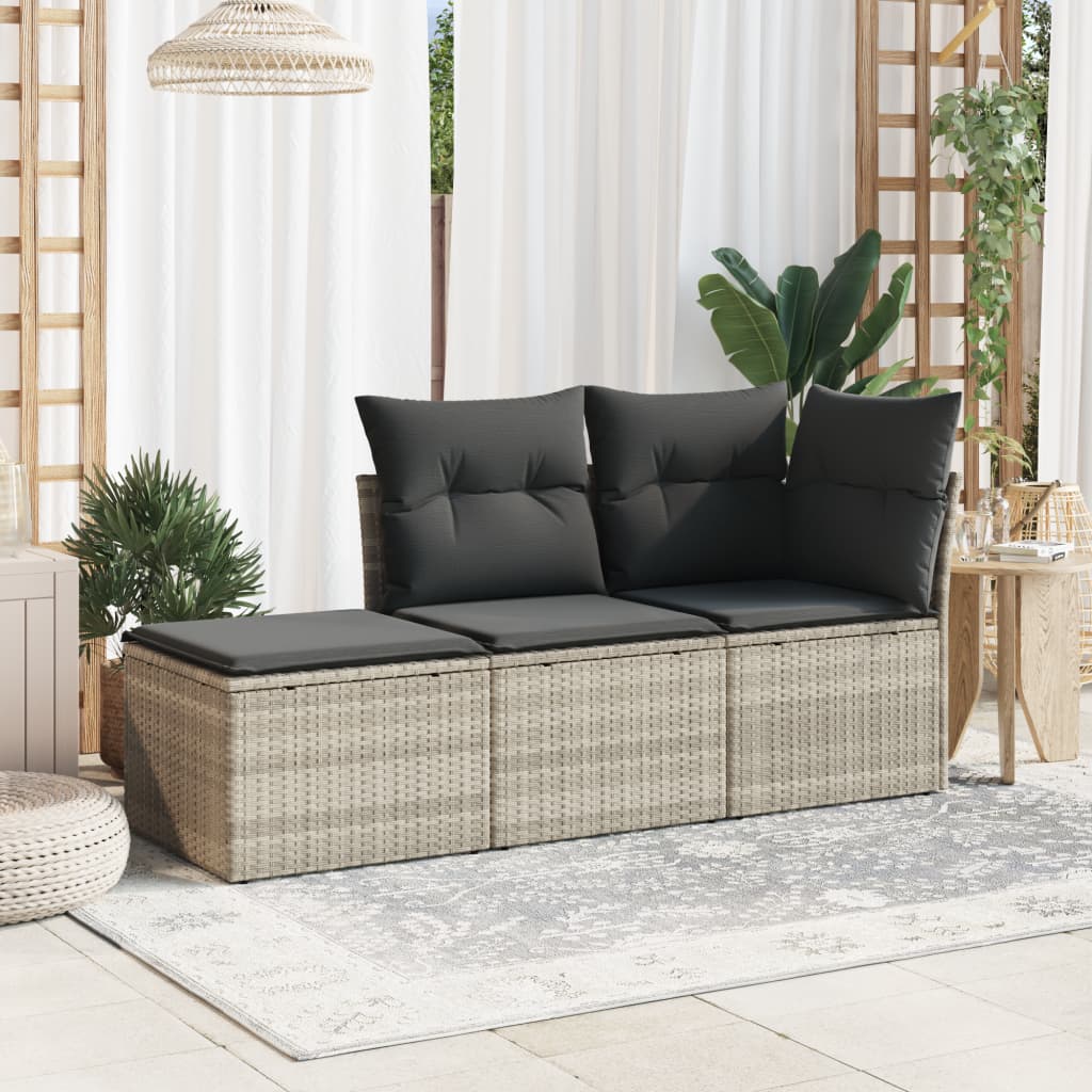 haveskammel med hynde 55x55x37 cm polyrattan lysegrå