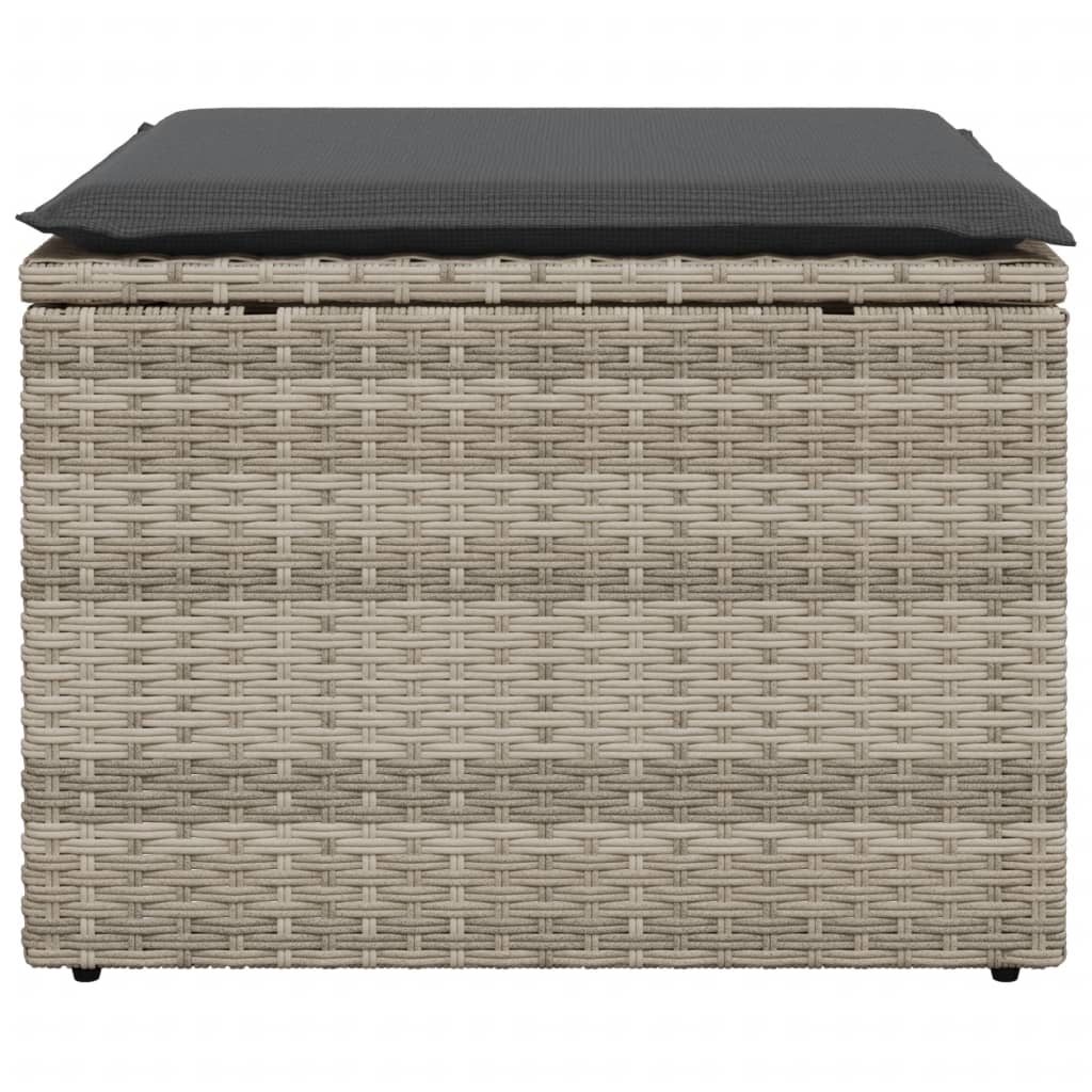 haveskammel med hynde 55x55x37 cm polyrattan lysegrå