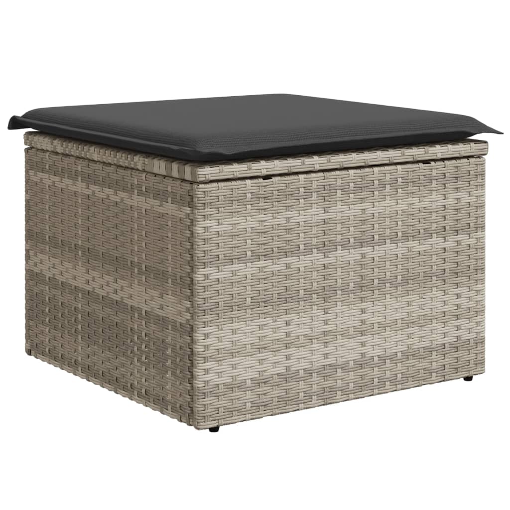 haveskammel med hynde 55x55x37 cm polyrattan lysegrå