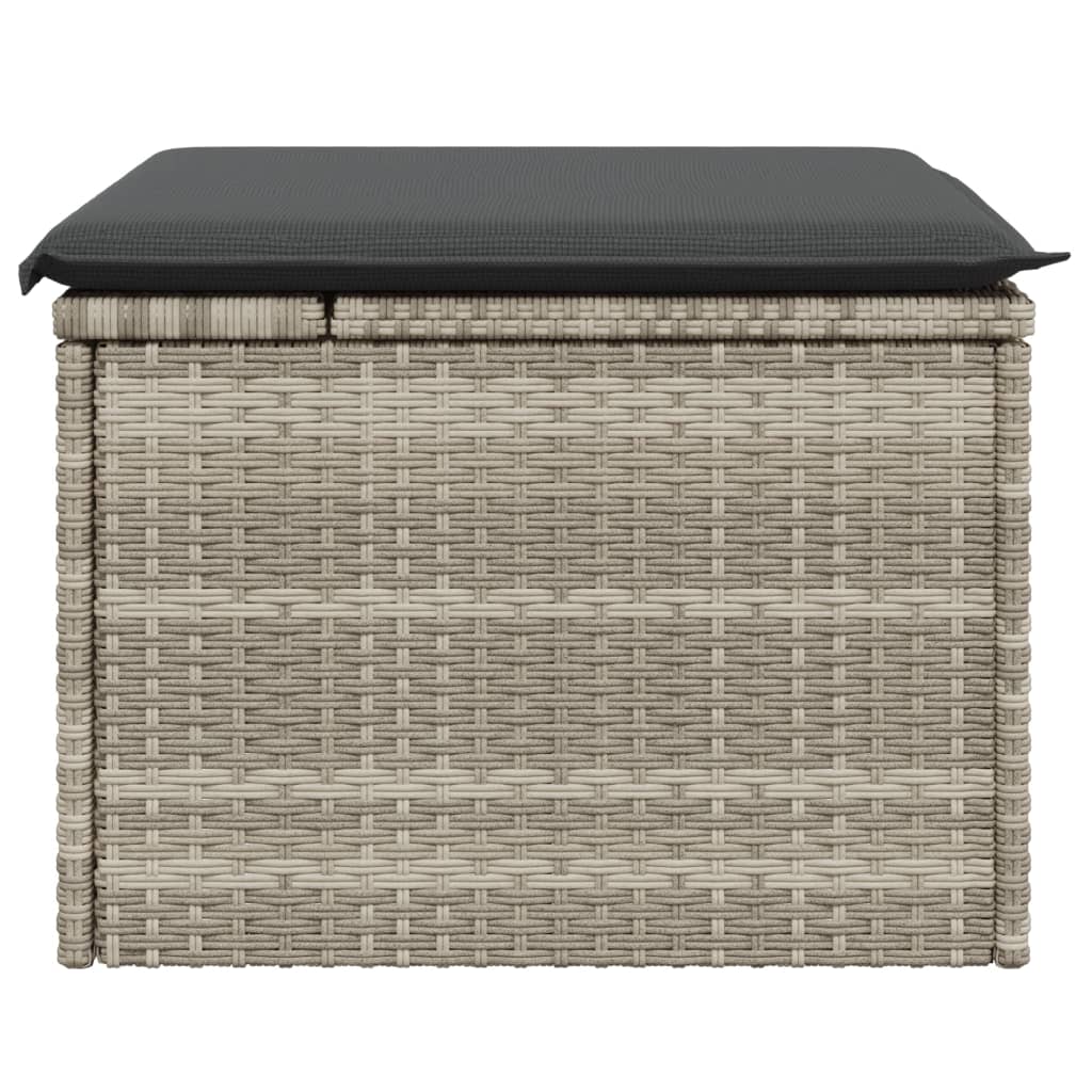 haveskammel med hynde 55x55x37 cm polyrattan lysegrå