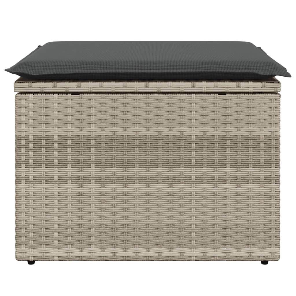 haveskammel med hynde 55x55x37 cm polyrattan lysegrå