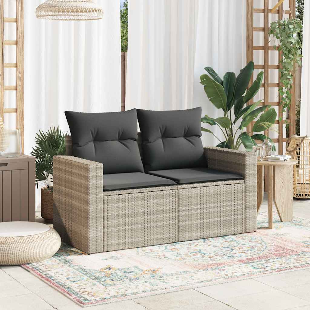 2-personers havesofa med hynder polyrattan lysegrå