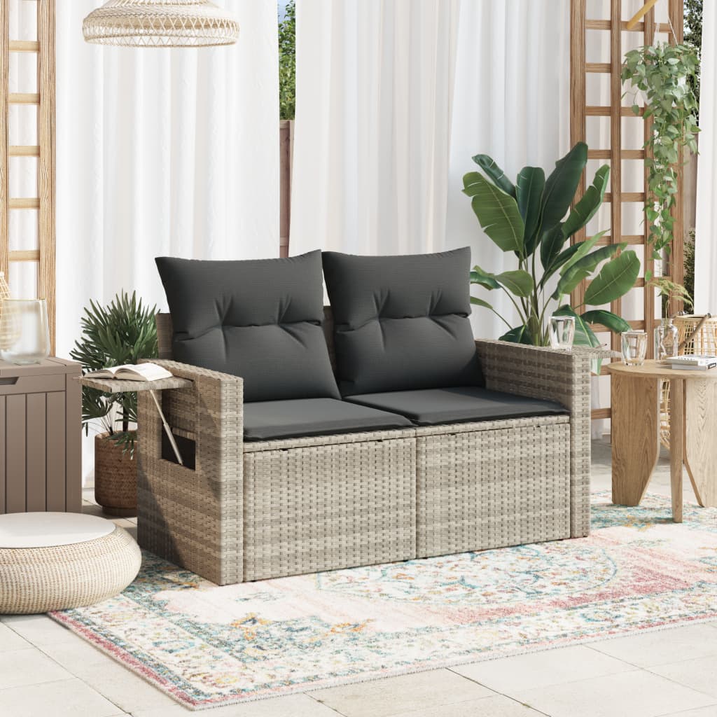 2-personers havesofa med hynder polyrattan lysegrå