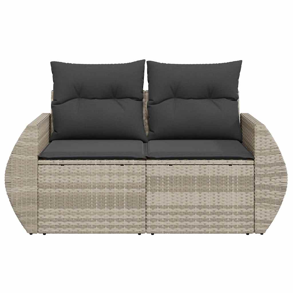 2-personers havesofa med hynder polyrattan lysegrå