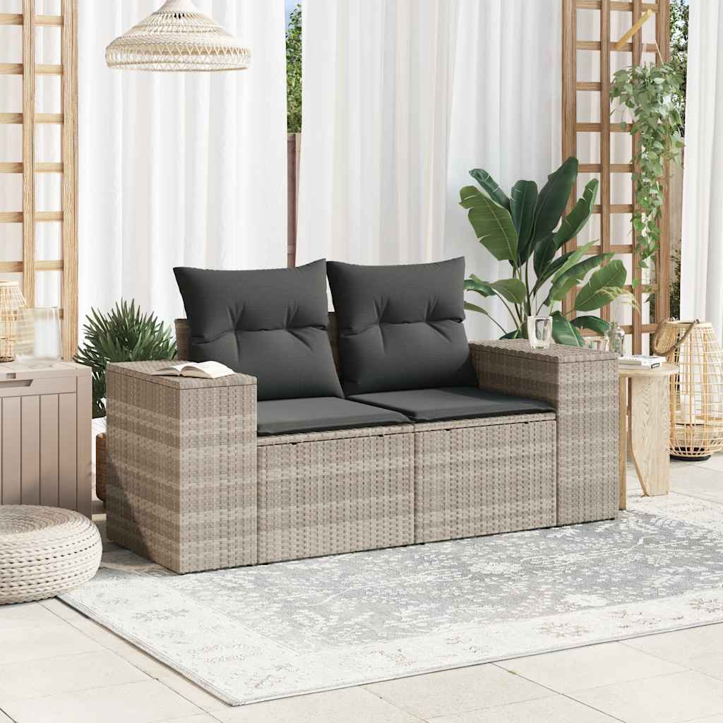 2-personers havesofa med hynder polyrattan lysegrå