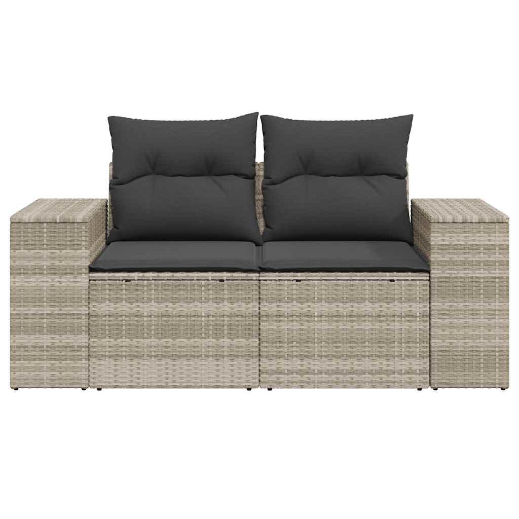 2-personers havesofa med hynder polyrattan lysegrå