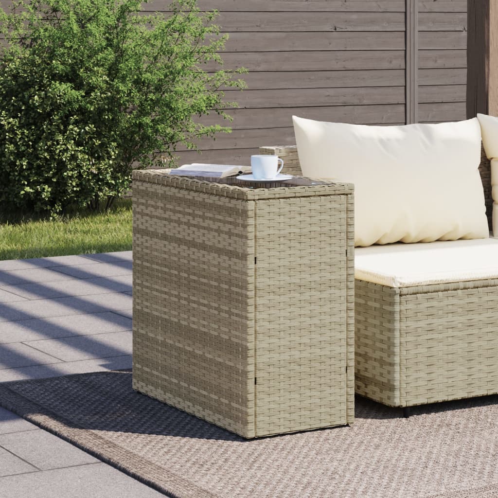 havesidebord med glastop 58x27,5x55 cm polyrattan lysegrå