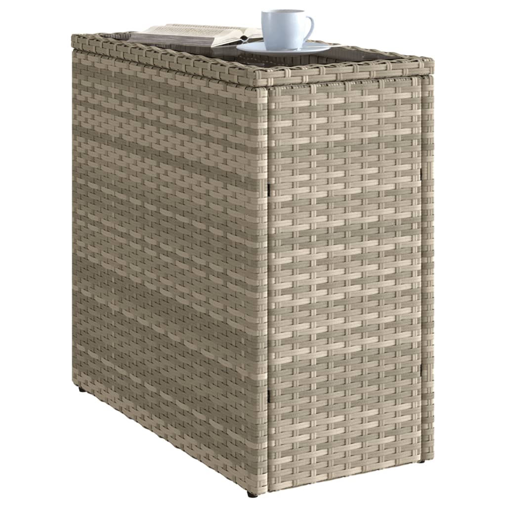 havesidebord med glastop 58x27,5x55 cm polyrattan lysegrå