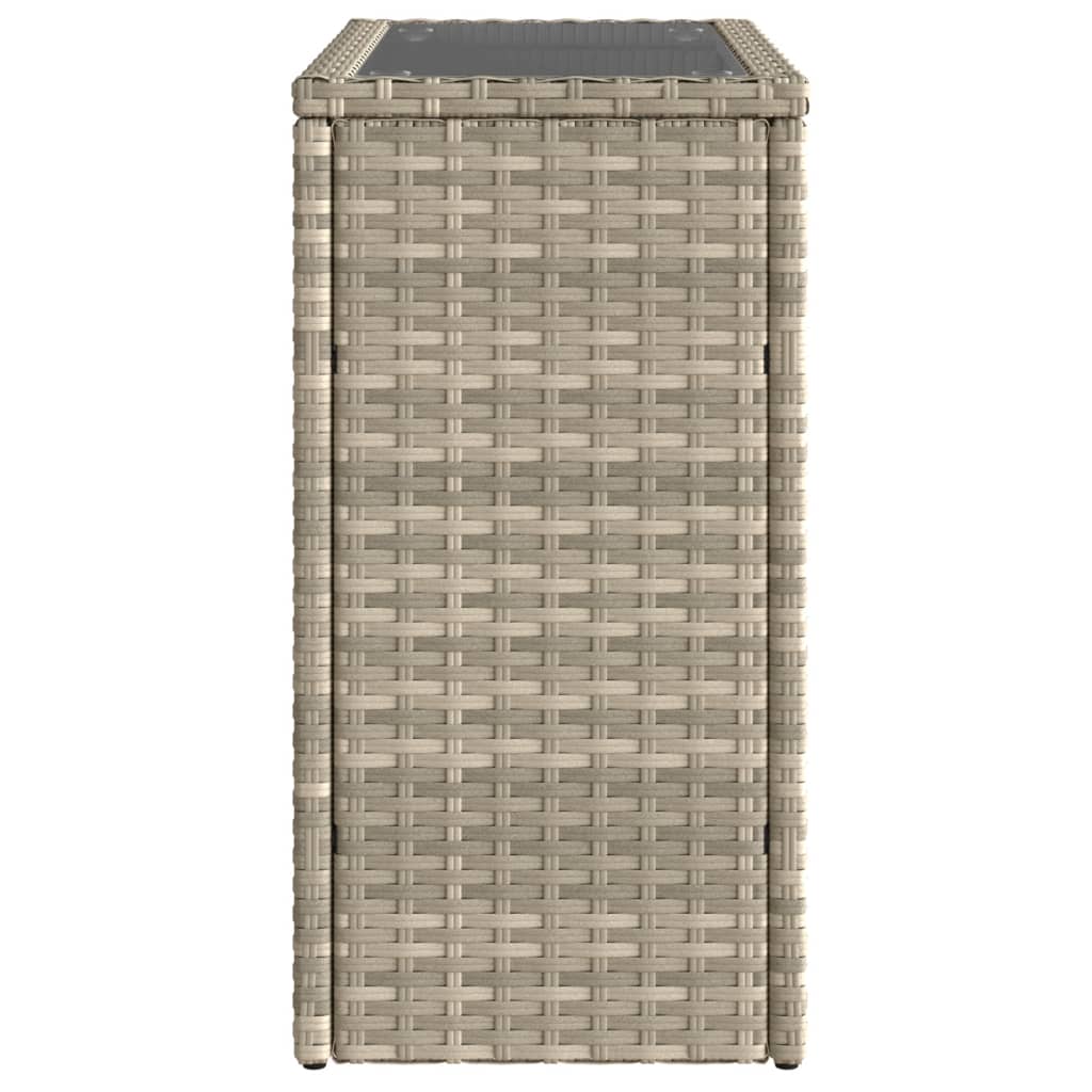 havesidebord med glastop 58x27,5x55 cm polyrattan lysegrå