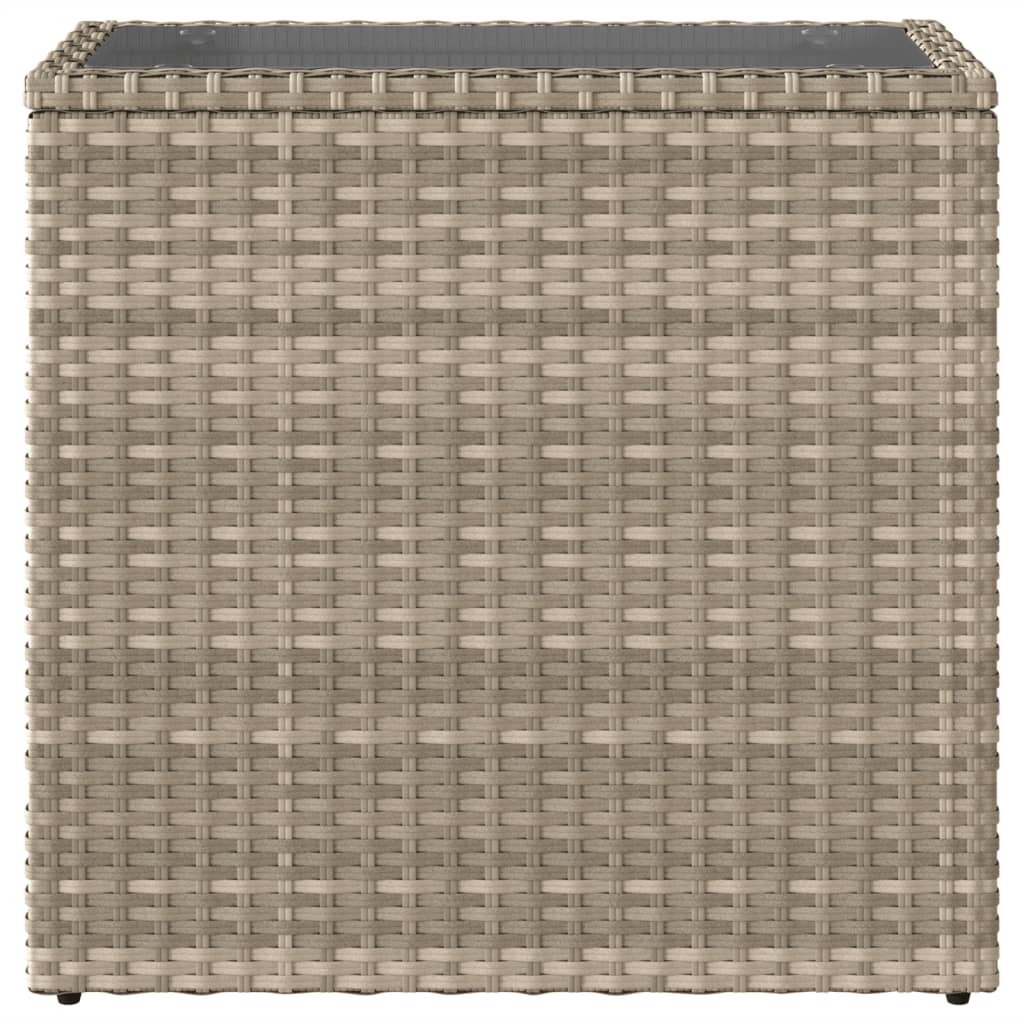 havesidebord med glastop 58x27,5x55 cm polyrattan lysegrå
