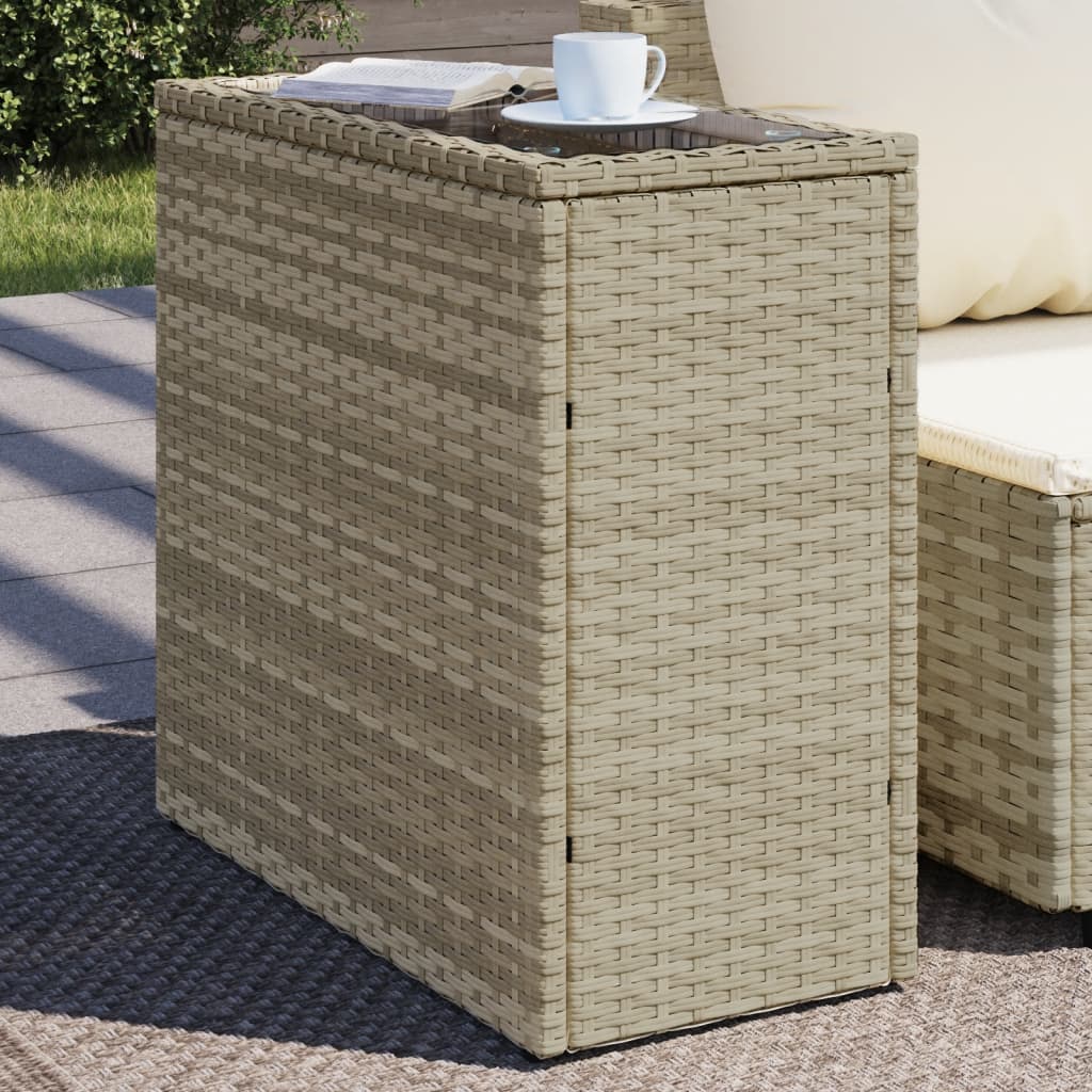 havesidebord med glastop 58x27,5x55 cm polyrattan lysegrå