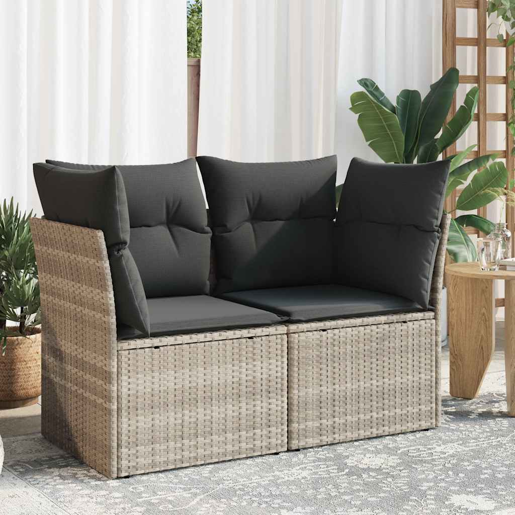 Havestol Med Hynder Uden Armlæn Polyrattan - Lysegrå / 2x hjørnedel