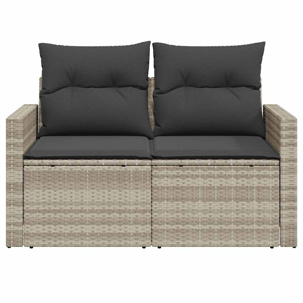 2-personers havesofa med hynder polyrattan lysegrå