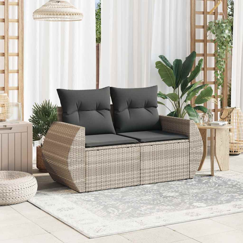 2-personers havesofa med hynder polyrattan lysegrå