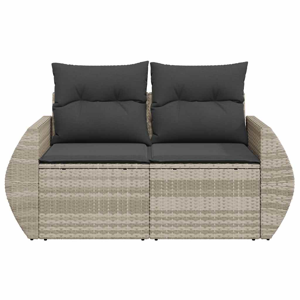 2-personers havesofa med hynder polyrattan lysegrå