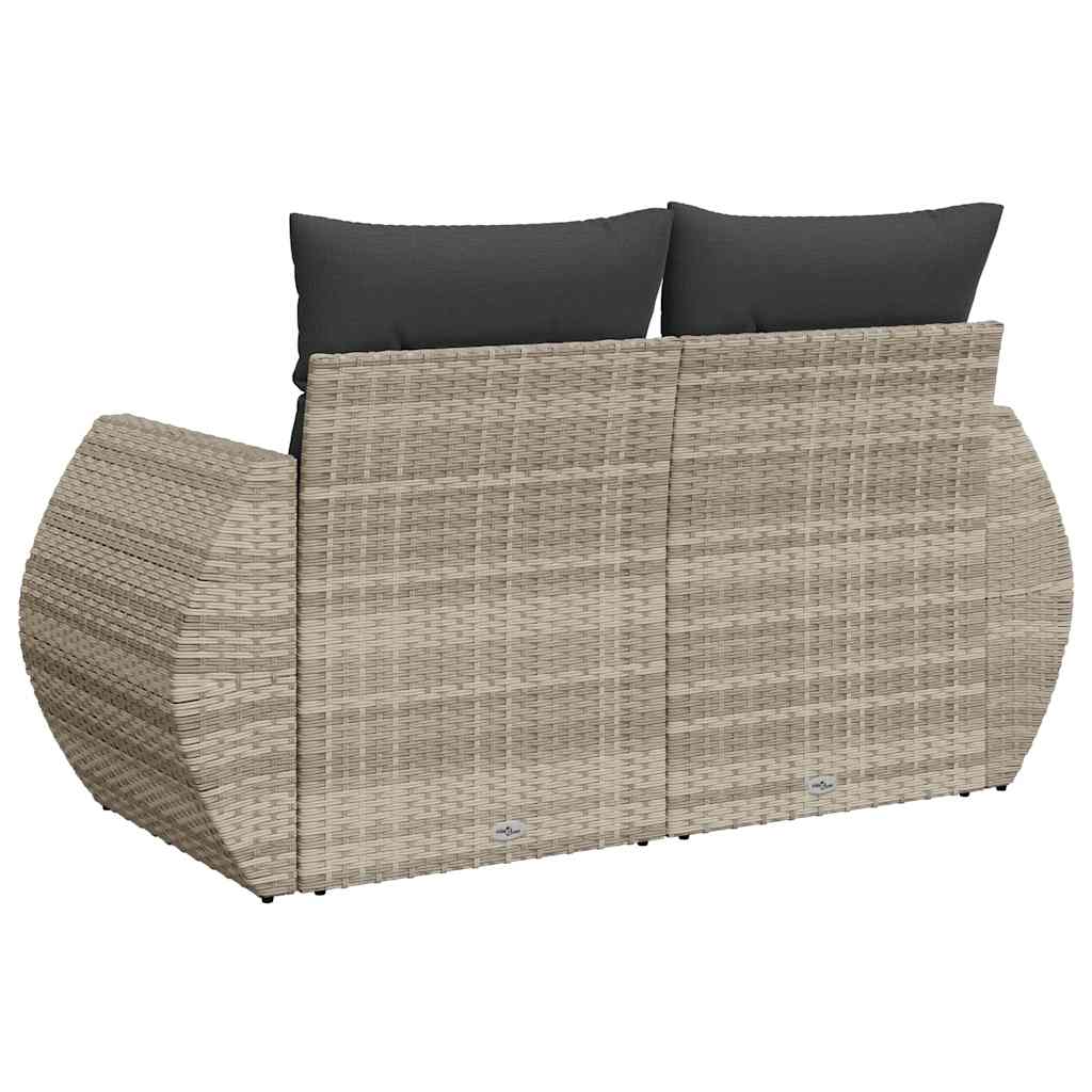 2-personers havesofa med hynder polyrattan lysegrå