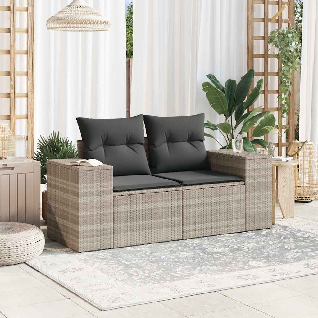 2-personers havesofa med hynder polyrattan lysegrå