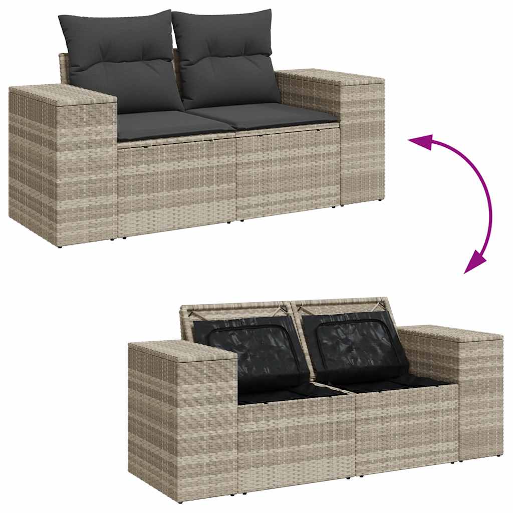 2-personers havesofa med hynder polyrattan lysegrå
