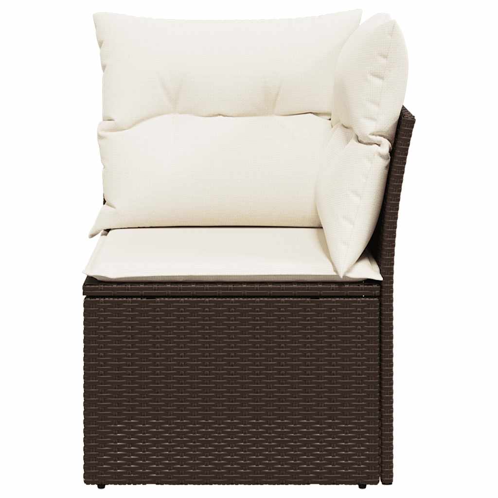 hjørnemodul til havesofa med hynder polyrattan brun