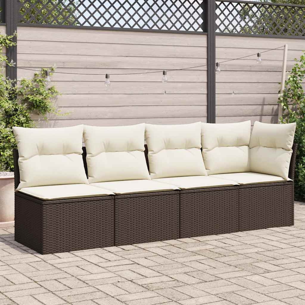 4-personers havesofa med hynder polyrattan brun