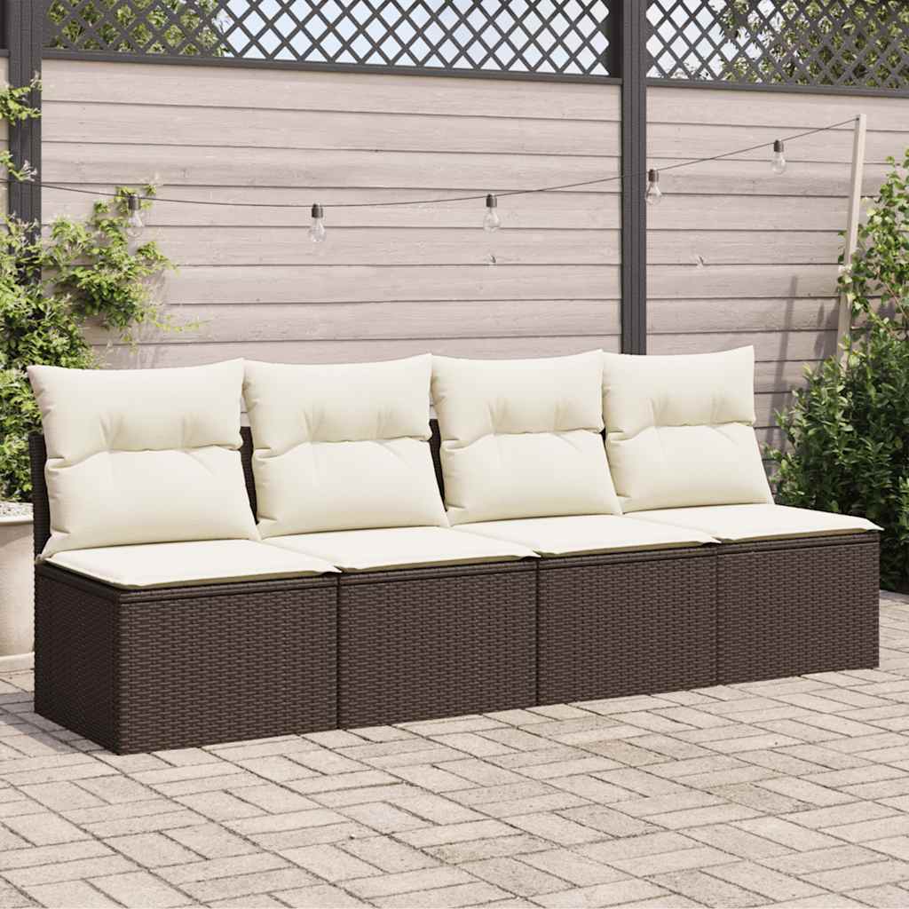4-personers havesofa i polyrattan med hynder - brun/creme