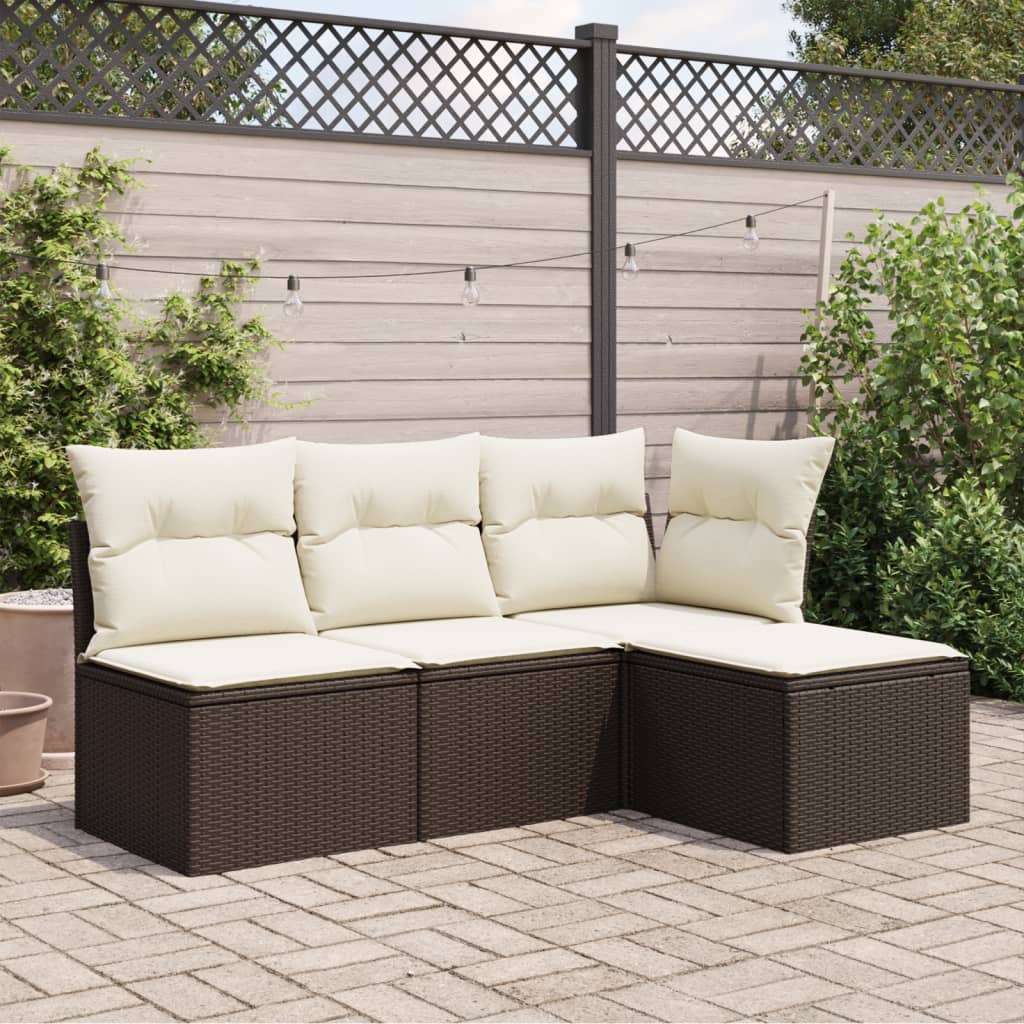 haveskammel med hynde 55x55x37 cm polyrattan brun