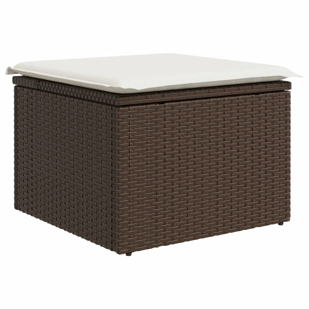 haveskammel med hynde 55x55x37 cm polyrattan brun