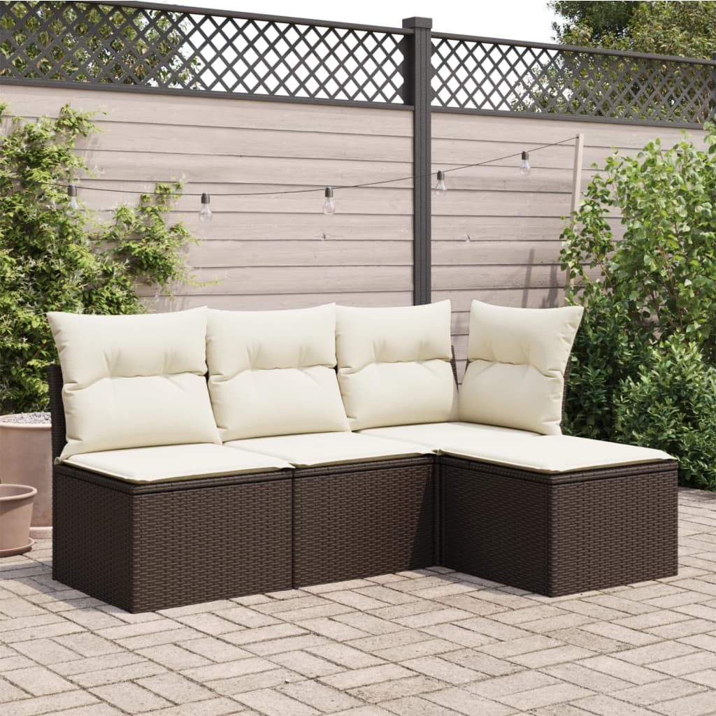 haveskammel med hynde 55x55x37 cm polyrattan brun