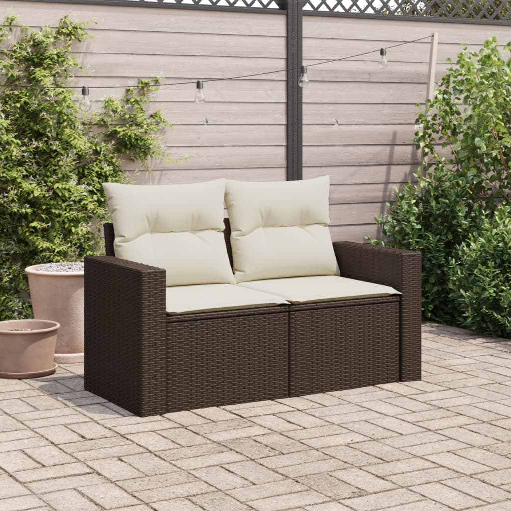 2-personers havesofa med hynder polyrattan brun