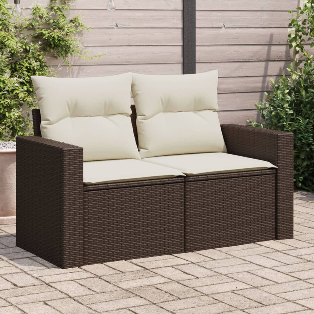 2-personers havesofa med hynder polyrattan brun