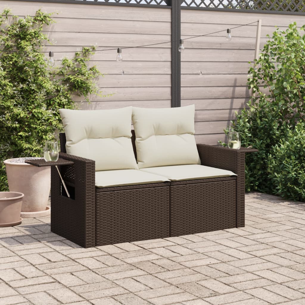 2-personers havesofa med hynder polyrattan brun