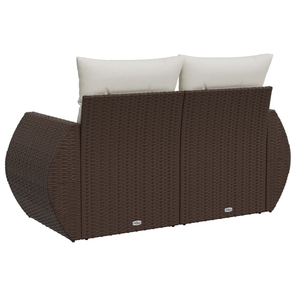 2-personers havesofa med hynder polyrattan brun