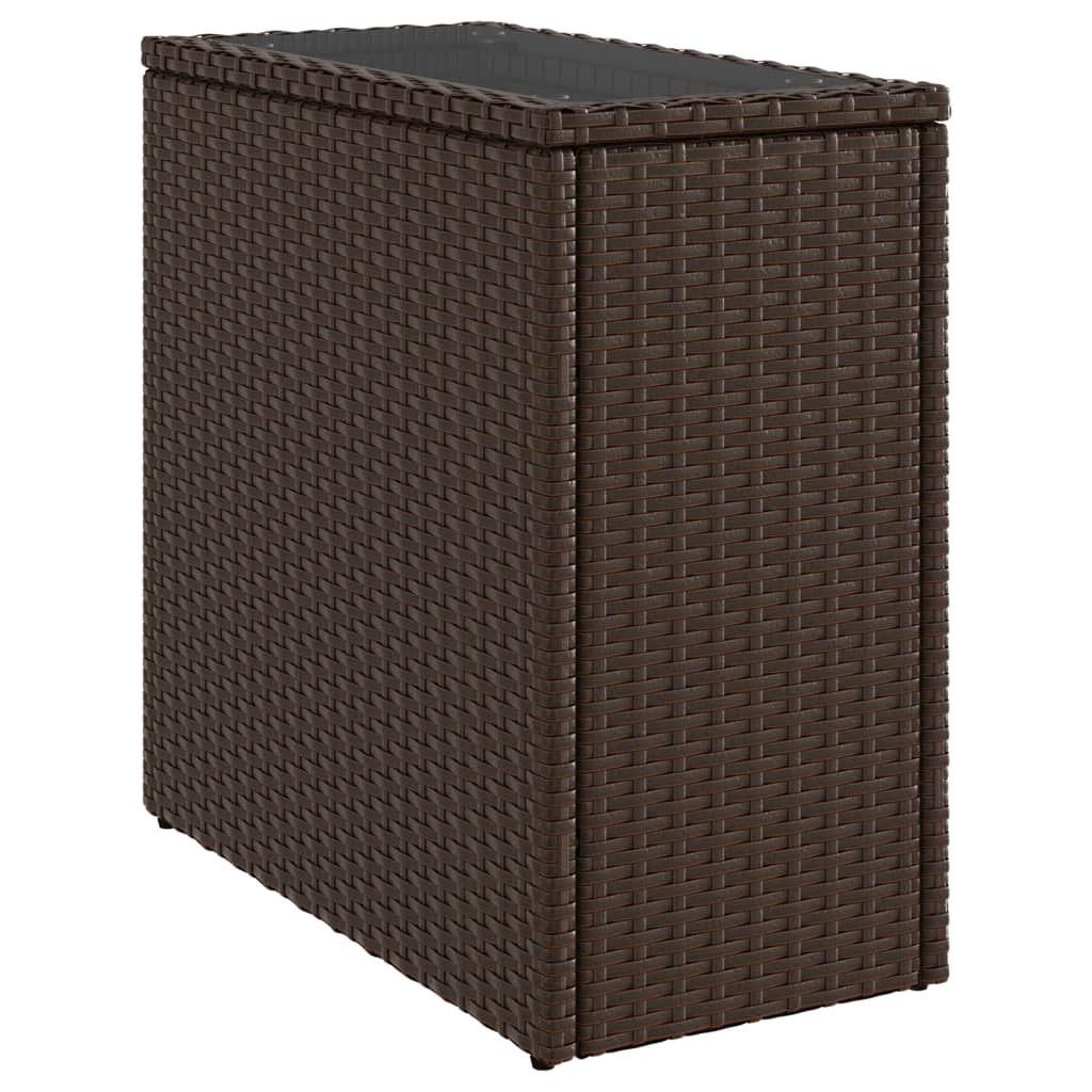 havesidebord med glastop 58x27,5x55 cm polyrattan brun