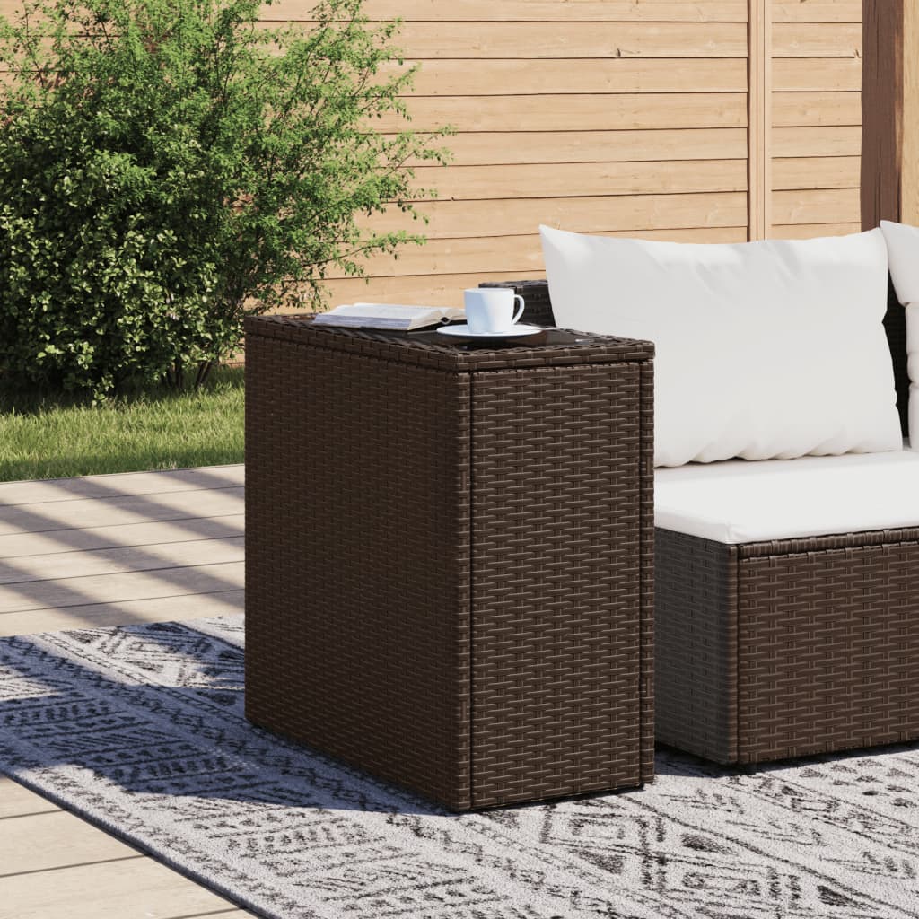 havesidebord med glastop 58x27,5x55 cm polyrattan brun