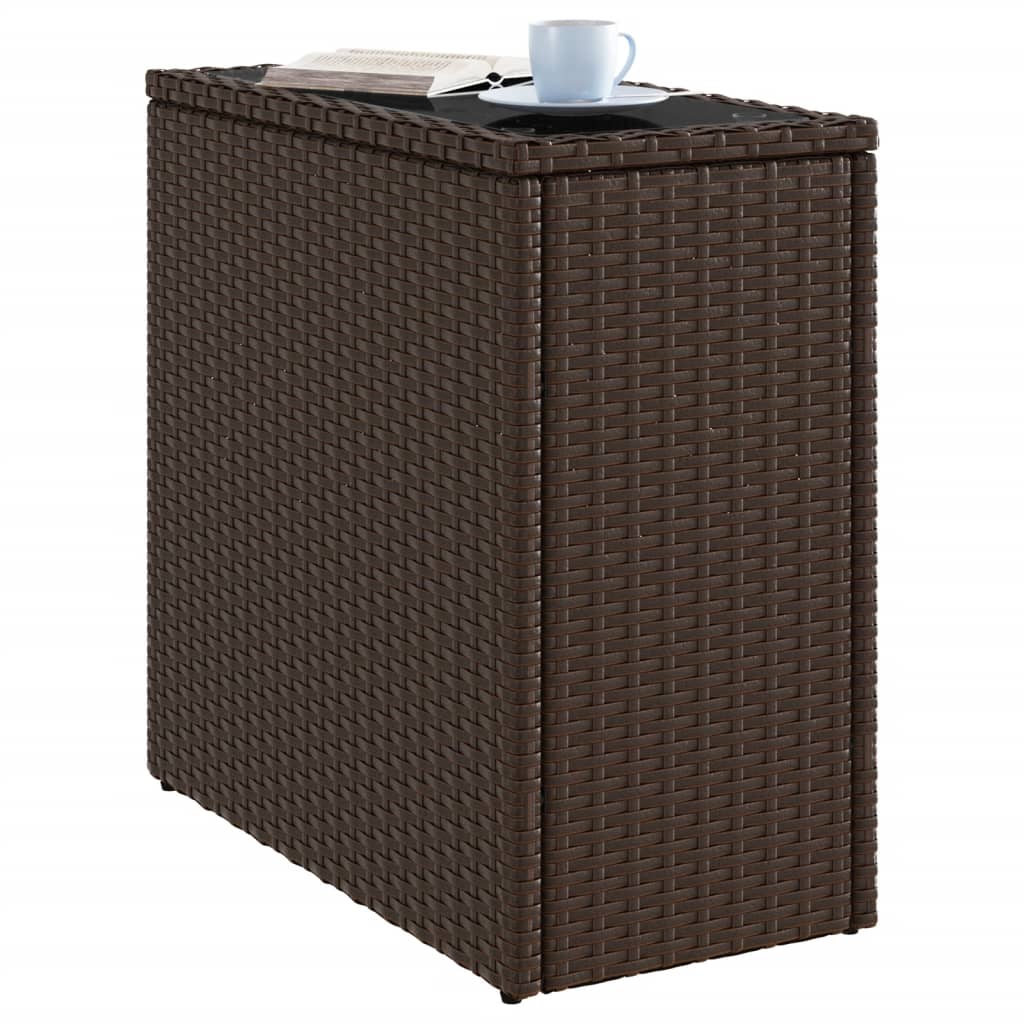 havesidebord med glastop 58x27,5x55 cm polyrattan brun