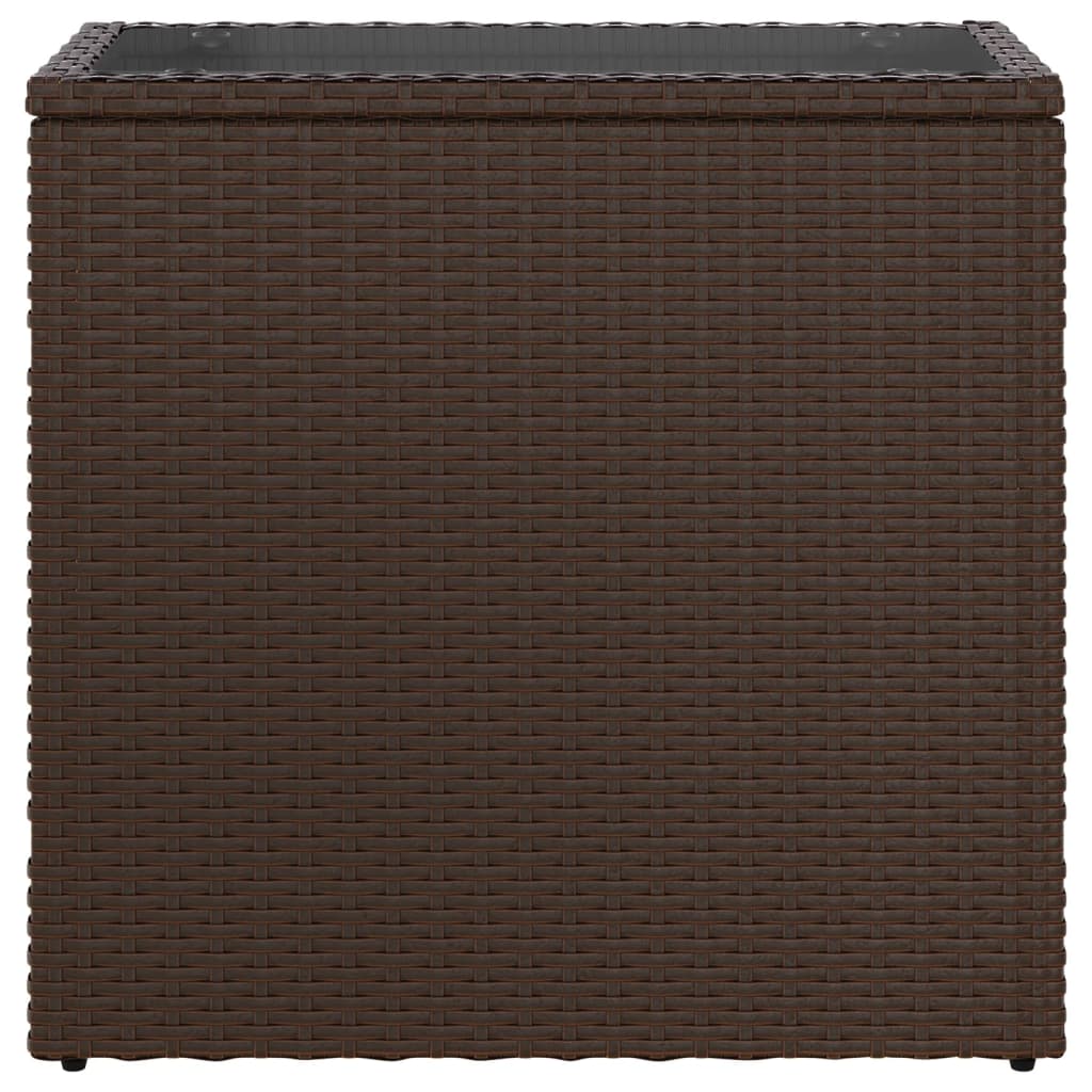 havesidebord med glastop 58x27,5x55 cm polyrattan brun